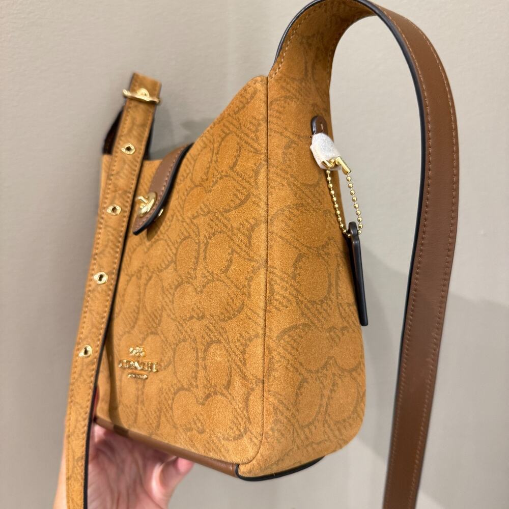Coach Hadley Mini Crossbody Bag In Signature Suede CCE16, suede/Im/Caramel NWT - Picture 6 of 15